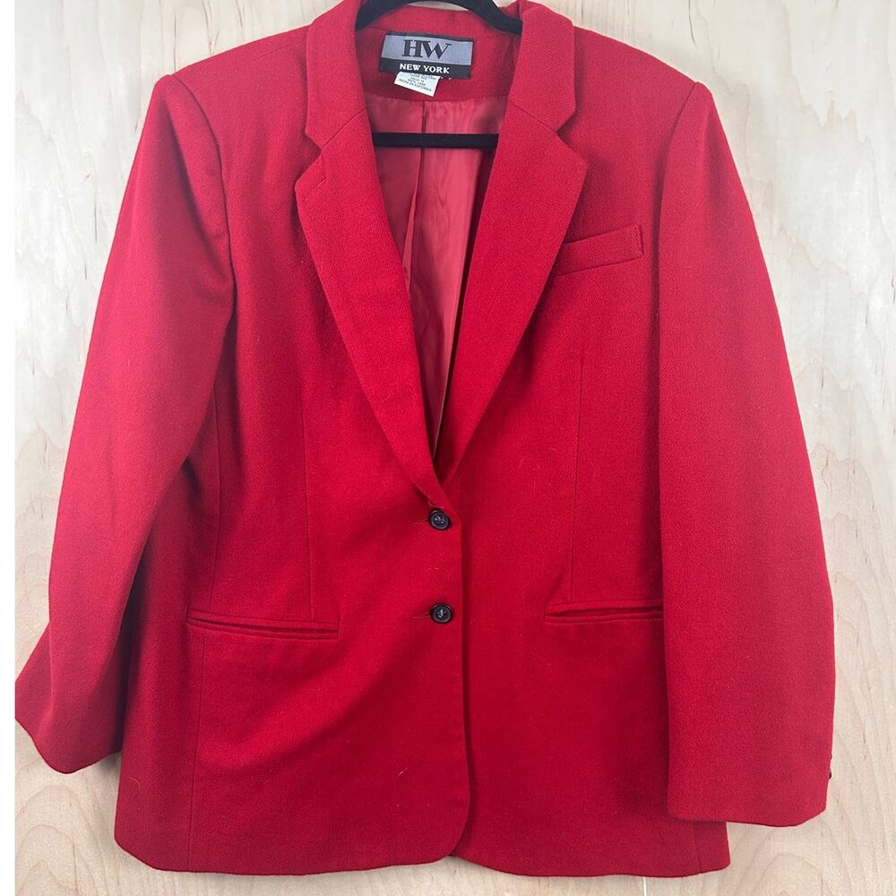 HW New York Red Wool Blazer Women’s Size 16 Tailored Career Jacket